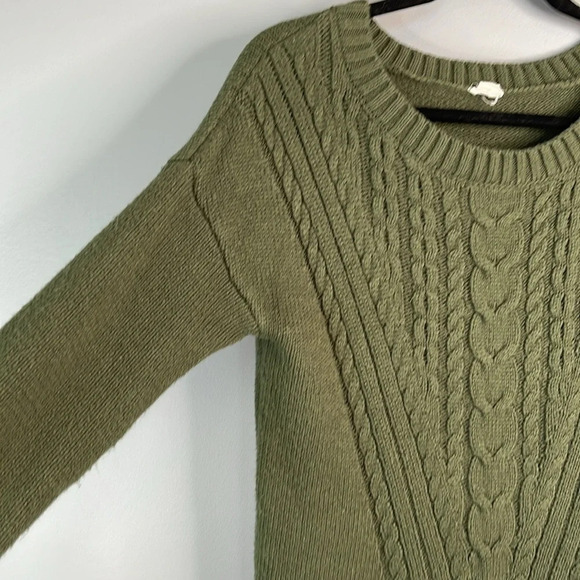GARAGE Cable Knit Tunic Sweater Olive Green Long  Sleeve Round Neck Size Large - Picture 5 of 10